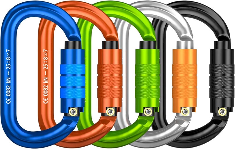 FVW CE Certified Auto Locking Climbing Carabiners, Professional 25KN (5620 lbs) Heavy Duty Caribeaners for Rappelling Swing Rescue & Gym etc, Large D-Shaped Carabiners - Image 1